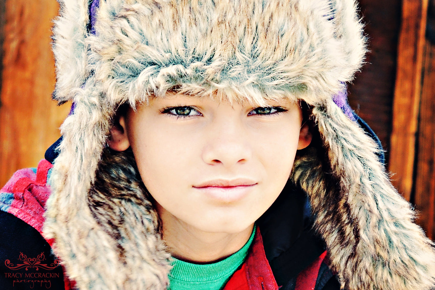 Boy Wearing Fur Hat Tracy McCrackin Photography - Tracy McCrackin Photography