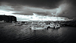 Harbor Boats in Iceland During Sunset with Lighthouse 5 x 7 / B&W Tracy McCrackin Photography GiclŽe - Tracy McCrackin Photography