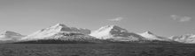 Load image into Gallery viewer, Snowcapped Mountains along Iceland&#39;s Harbor Panorama 5 x 7 / B&amp;W Tracy McCrackin Photography Gicl‚e - Tracy McCrackin Photography