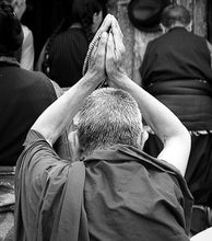 Load image into Gallery viewer, Buddhist Monk In Prayer 5 x 7 / B&amp;W Tracy McCrackin Photography GiclŽe - Tracy McCrackin Photography