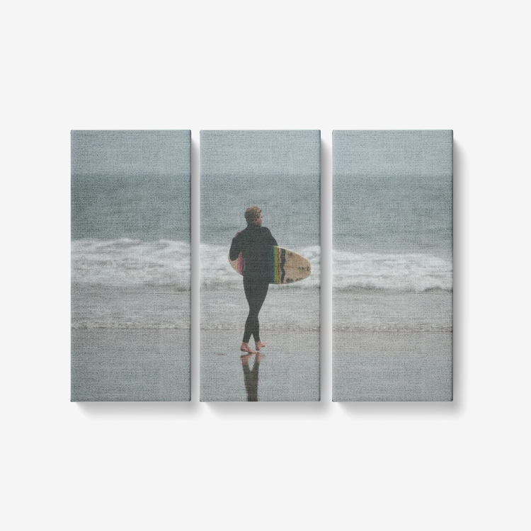Catching the Wave- 3 Piece Canvas Wall Art - Framed Ready to Hang 3x8