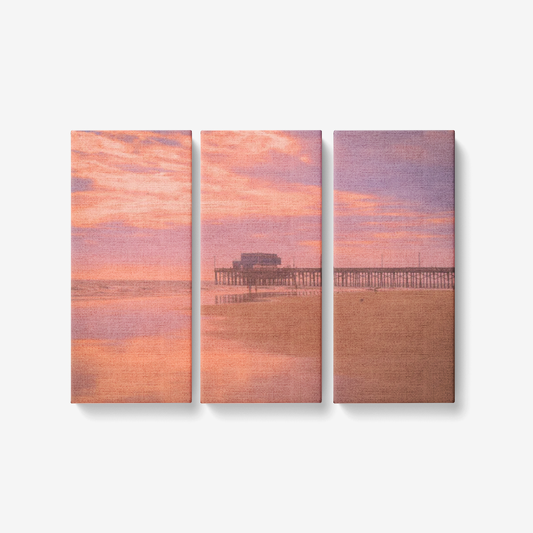 Faded Seaside Sunset - 3 Piece Canvas Wall Art - Framed Ready to Hang 3x8