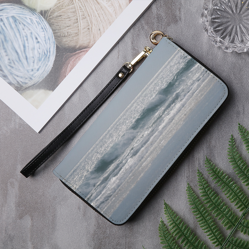 Peaceful Waves Leather Wallet Clutch Purse Printy6 Lifestyle - Tracy McCrackin Photography