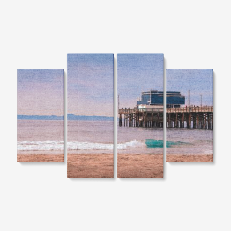 Newport Beach Seascape - 4 Piece Canvas Wall Art - Framed Ready to Hang 4x12