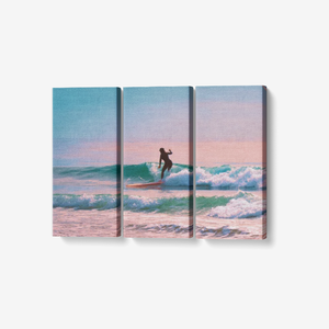 Sunset Surfing - 3 Piece Canvas Wall Art for Living Room - Framed Ready to Hang 3x8"x18" Printy6 Wall art - Tracy McCrackin Photography