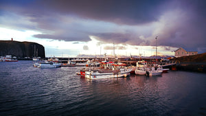 Harbor Boats in Iceland During Sunset with Lighthouse Tracy McCrackin Photography - Tracy McCrackin Photography