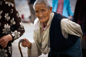 White haired Tibetan with Cane 5 x 7 / Colored Tracy McCrackin Photography GiclŽe - Tracy McCrackin Photography