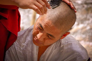 Close Up of Monk Getting Head Shaved 5 x 7 / Colored Tracy McCrackin Photography - Tracy McCrackin Photography