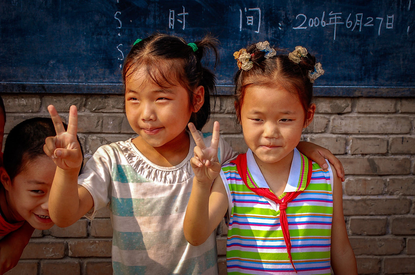 Chinese School Girls giving Peace Sign 5 x 7 / Colored Tracy McCrackin Photography - Tracy McCrackin Photography