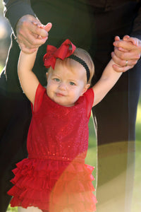 Child Swinging with Father Red Dress Tracy McCrackin Photography - Tracy McCrackin Photography