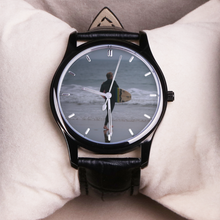 Load image into Gallery viewer, Surf’s Up - Waterproof Quartz Watch With Black Leather Band Watch - Tracy McCrackin Photography