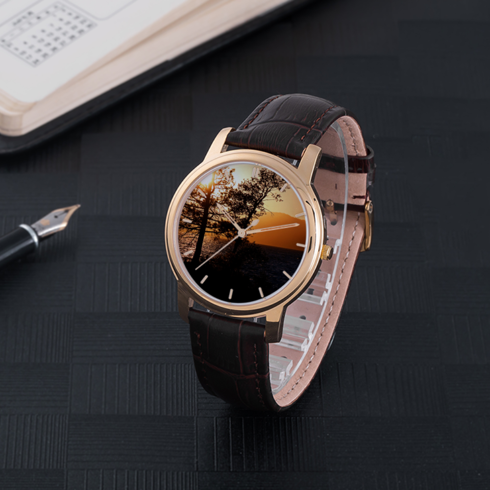 Sunset over the Mountains - Waterproof LeatherÊBand Watch - Tracy McCrackin Photography