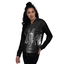 Load image into Gallery viewer, Stunning Cityscape in B&amp;W Unisex Bomber Jacket Tracy McCrackin Photography Clothing - Tracy McCrackin Photography